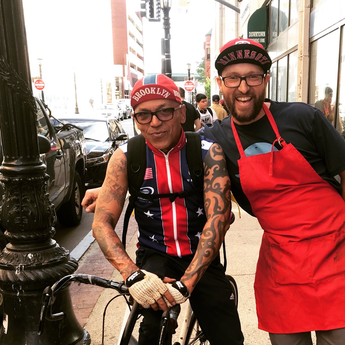 MakeItSpfld's tweet photo. Flip up hats for the win!  RadSpringfield hosts DIY Bike repair every Monday at Make-It. Did you know they also have refurbished bikes for sale?  #checkcheckitout #flipuphat #bikehipsters #springfieldma #radspringfield #413 #makerspace #diy https://t.co/LAzsUeKDlk