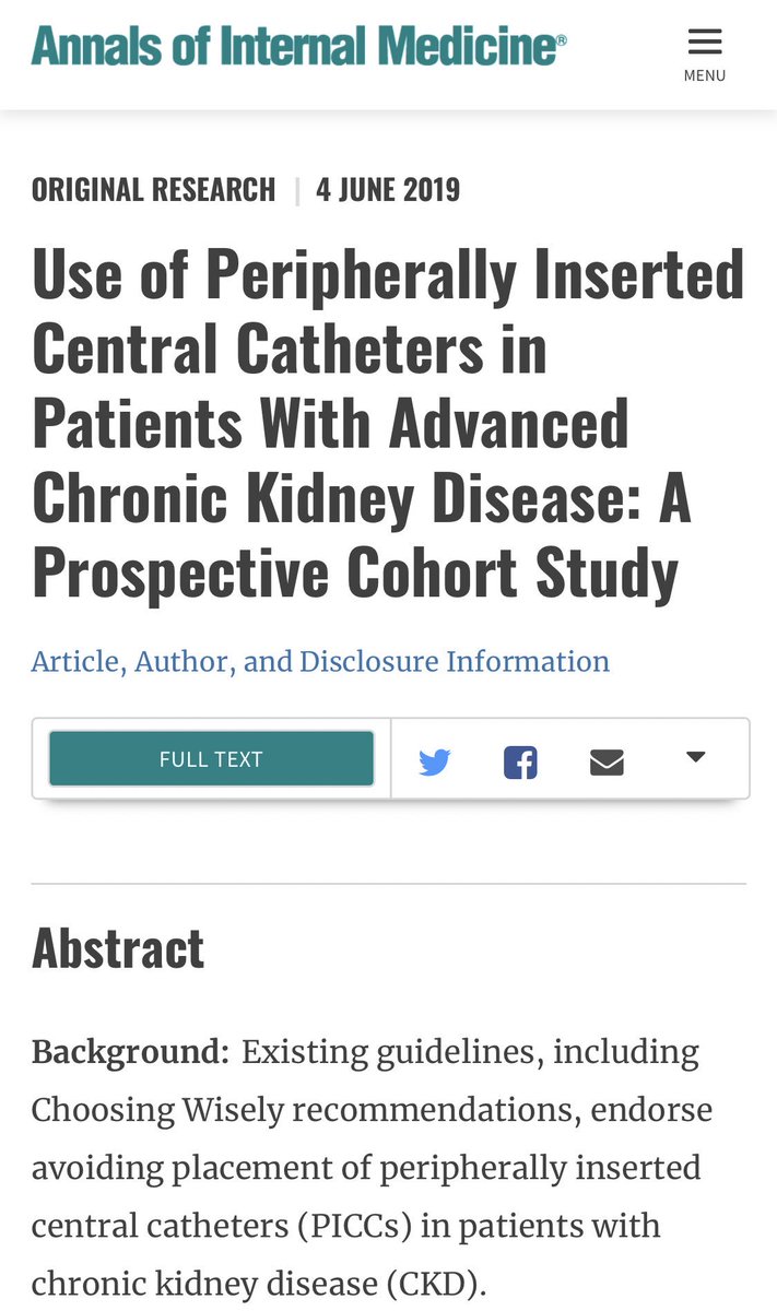 vineet_chopra's tweet image. 1 in 4 patients who get #PICCs have #CKD, a major contraindication for this device. 

#ICU docs perform the worst, followed by #hospitalists. 

Our latest work from @HMS_MI led by @PajeDavid is now out in @AnnalsofIM bit.ly/2Wmb0xD