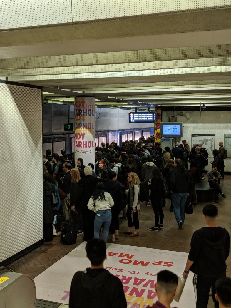 mereterp's tweet photo. 30 minutes between trains this morning and now this shitshow @sfmta #muni #fixmuni https://t.co/82FIafswU3
