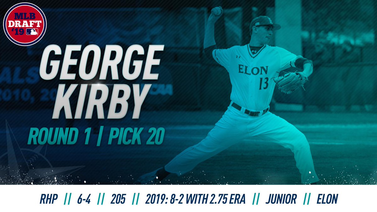Welcome to Seattle, George Kirby!

With the 20th overall pick in the 2019 MLB Draft, the Mariners select the right-hander out of Elon University. He went 8-2 with a 2.75 ERA this year, striking out 101 and walking only six.