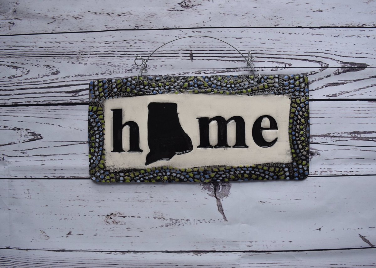 artbyyou's tweet image. Excited to share this item from my #etsy shop: State silhouette HOME sign in black with lime green, weathered blue and light blue highlights.  Your choice of state in place of the O! #homesign #home etsy.me/2JVy3Zv