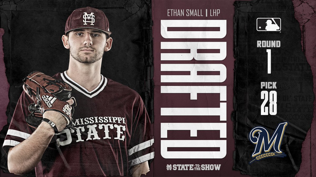 HailStateBB's tweet photo. Bulldogs to @Brewers!

Ethan Small is the 15th Diamond Dawg in program history to hear his name called in the first round, and the first since Brent Rooker in 2017.

#STATEtoTheShow | @E7hanS https://t.co/Y8GvXrr9V1