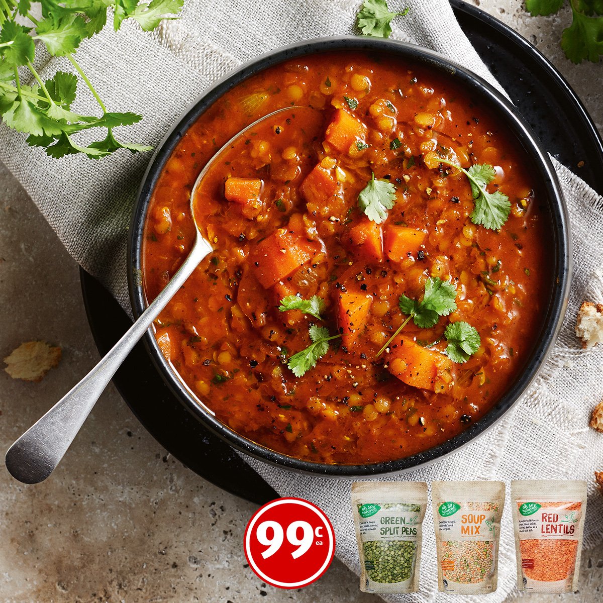 ALDIAustralia's tweet image. Get in the soup season spirit with our 99 cent lentils, split peas and soup mixes! We've got the perfect recipe to get your started: bit.ly/2Kk4QXM #SuperSaver #SplitPeas #RedLentils #SoupMix #Soups #Recipe