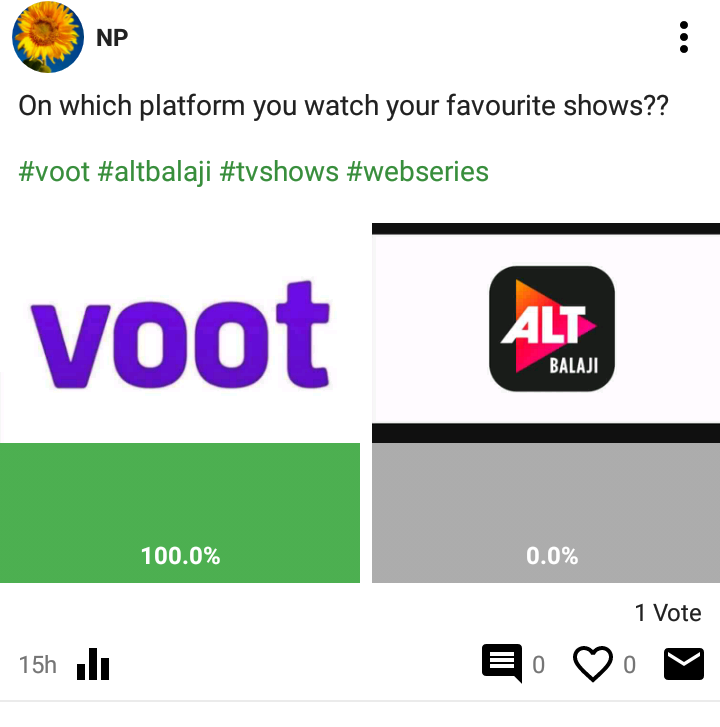 pollview's tweet photo. Which platform #voot or #altbalaji ??

Follow us to see more post like this 😊😊😊

#pollviewapp #funapp  #earnfromapp  #pollview #tv #tvshows #webseries https://t.co/Ogt7u0Snlf