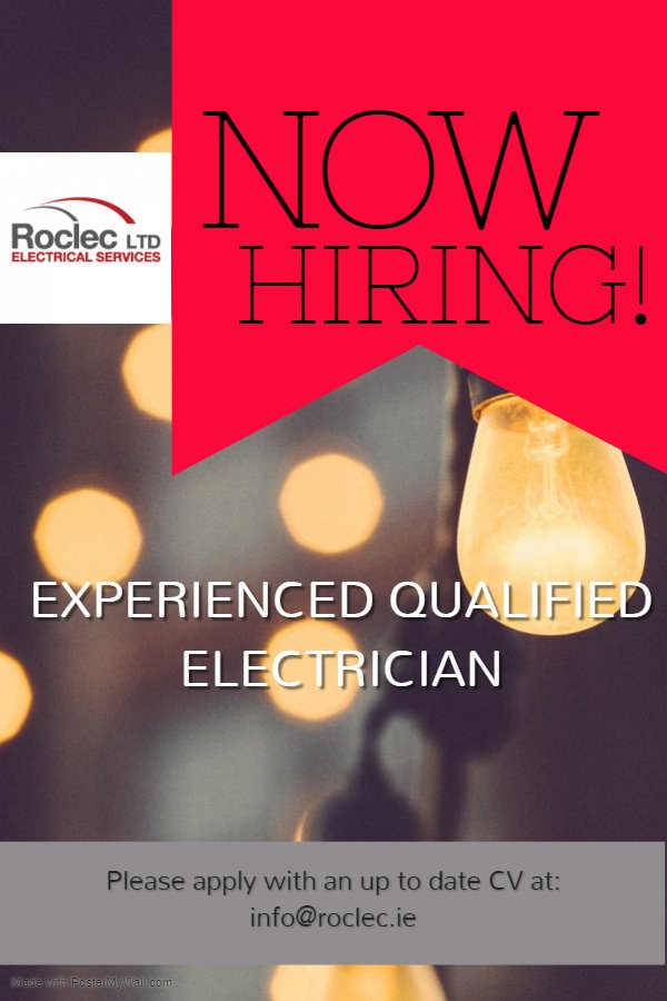 Roclec_Cork's tweet photo. We are looking for a Qualified Electrician to join our excellent  team. Please send your CV to info@roclec.ie Please RT. https://t.co/54N3ZQNLBm