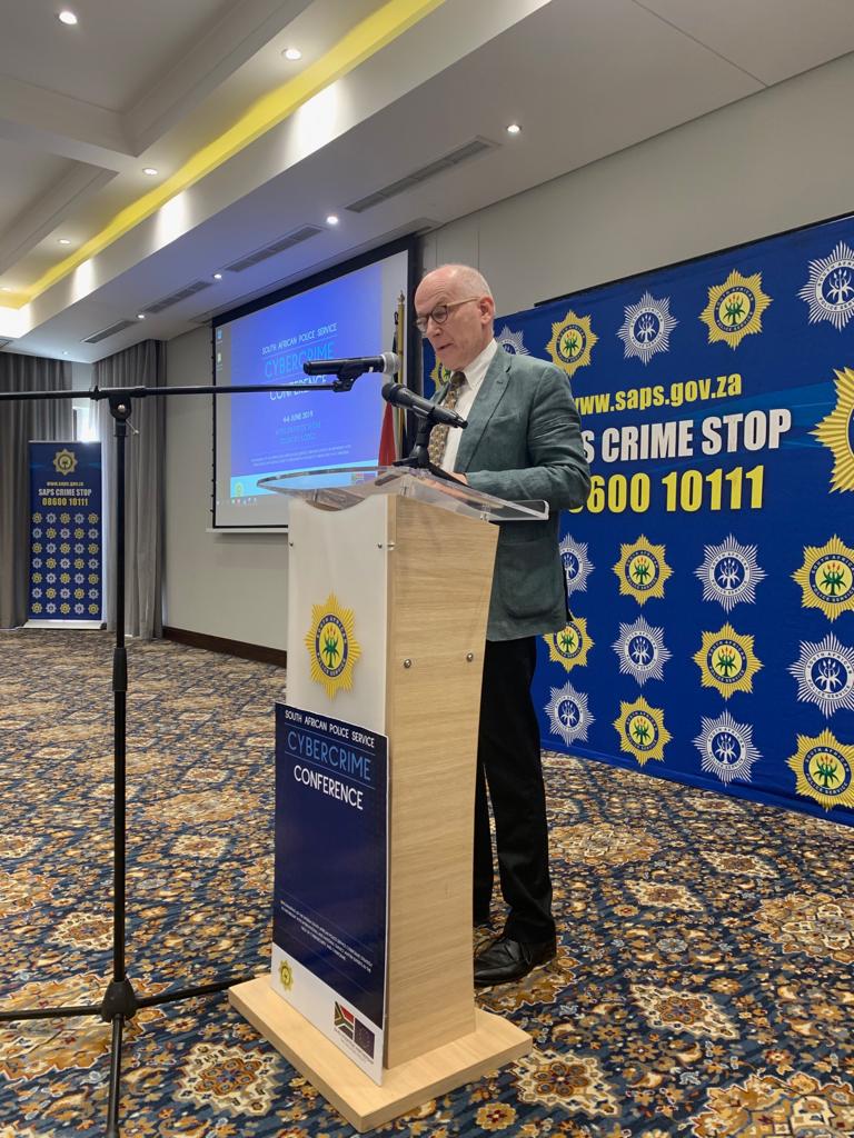 SAPoliceService's tweet photo. #sapsHQ European Union Ambassador, Dr M Comaro addresses delegates at #SAPS #CyberCrimeConference taking place over 3 days in Irene, Gauteng. ME https://t.co/LqFXE1ibKi