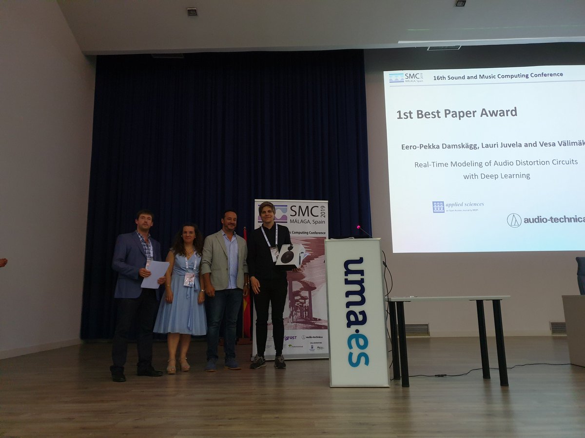 Applsci's tweet photo. Congratulations to the winners of the #SMCMalaga awards ๐ sponsored by @Applsci. Really good works!
#SMC2019 #unioslo_IMV #MusicComputing #AudioModeling https://t.co/7hH6sMXidZ