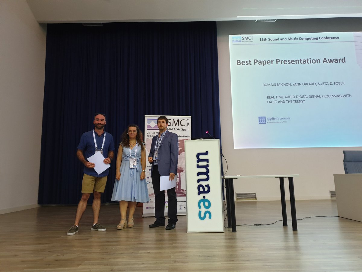 Applsci's tweet photo. Congratulations to the winners of the #SMCMalaga awards ๐ sponsored by @Applsci. Really good works!
#SMC2019 #unioslo_IMV #MusicComputing #AudioModeling https://t.co/7hH6sMXidZ