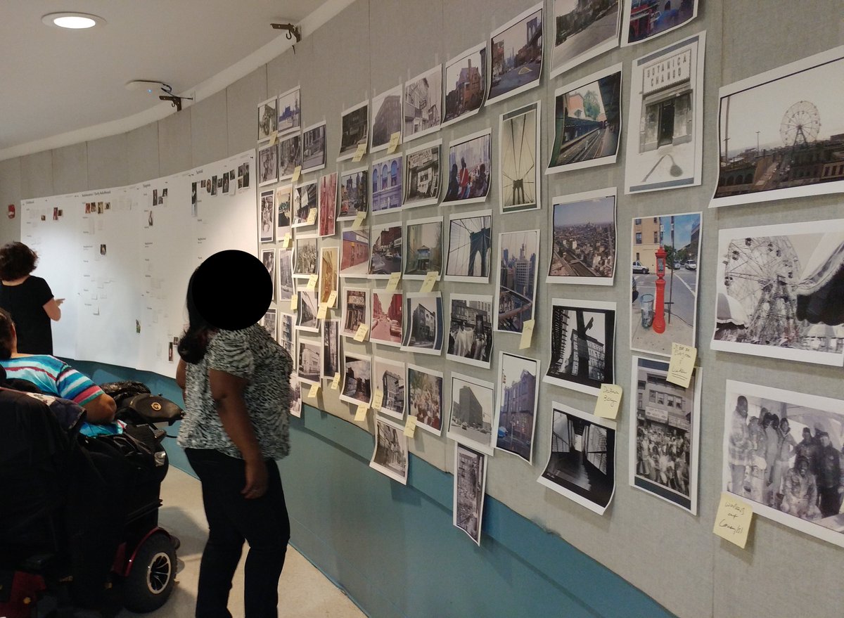 Participants collaborating on thematic-temporal collages and engaging the photo elicitation method with historical images; Brooklyn, NY
