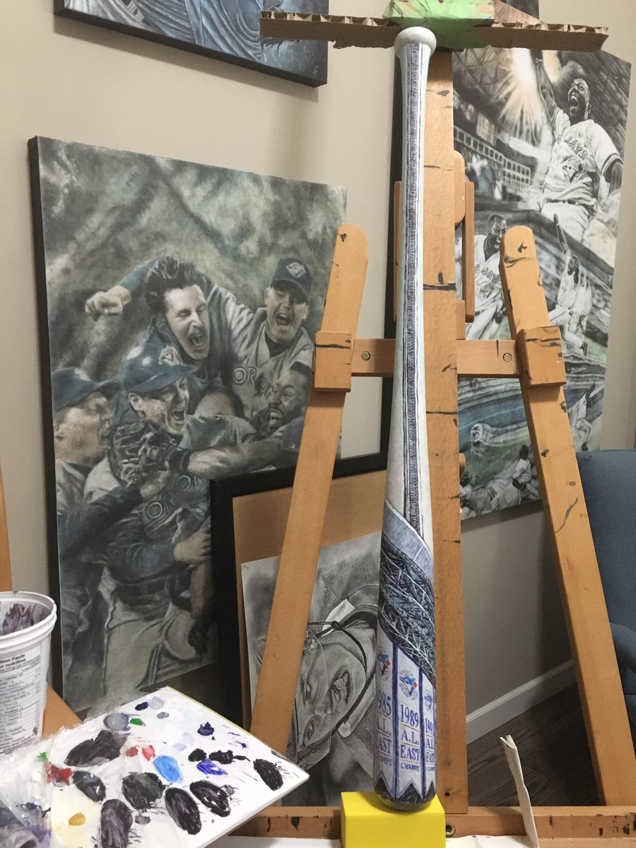 bluejaysart's tweet photo. What do you think so far @BlueJays fans?  

I had to break out the smallest brushes I could find to paint this @sluggernation bat, but I’m happy with the progress so far.  

#BlueJays https://t.co/jZRlXwueUY