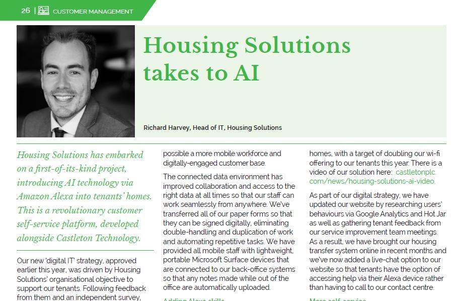 .<a href="/HS_Homes/">Housing Solutions</a> has embarked on an innovative IT project, developed alongside @CastletonTech, that’s introduced #AI technology via Amazon Alexa into tenants’ homes. Read <a href="/Rich_HSHomes/">Rich Harvey</a>’s article in the new issue of Housing Technology to find out more: ow.ly/bFRz30oMQ5O #housing