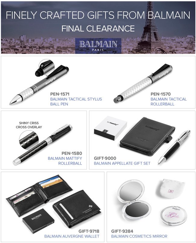 BranditSol's tweet photo. Balmain Range | Final Clearance

These exquisite and finely crafted gifts from Balmain have been reduced to clear. It's worth taking advantage while stocks last.

#branding #endofyeargifts #gifting #promotionalgifts #marketing #balmain #pens #promopens #corporatebranding https://t.co/QQcFCiXnb4