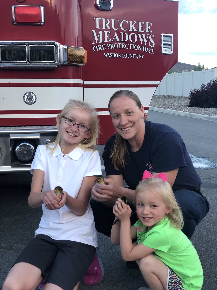 ⚠️No Ugly ducklings here!  This evening, #TMFPD Station 46 (Spanish Springs) assisted <a href="/washoecounty/">Washoe County</a> regional animal services saving 9 ducklings caught in a storm drain who reside in residential backyard pond. 🐥🚒