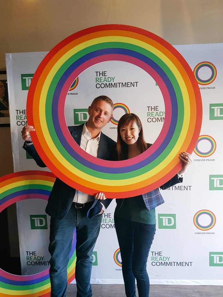 HoangNorma's tweet photo. TD Edmonton Pride! 🌈 
So much fun, great event ❤#ForeverProud @TylerBrown_Me @JessicaLeach_TD https://t.co/DI0JrPvWgh