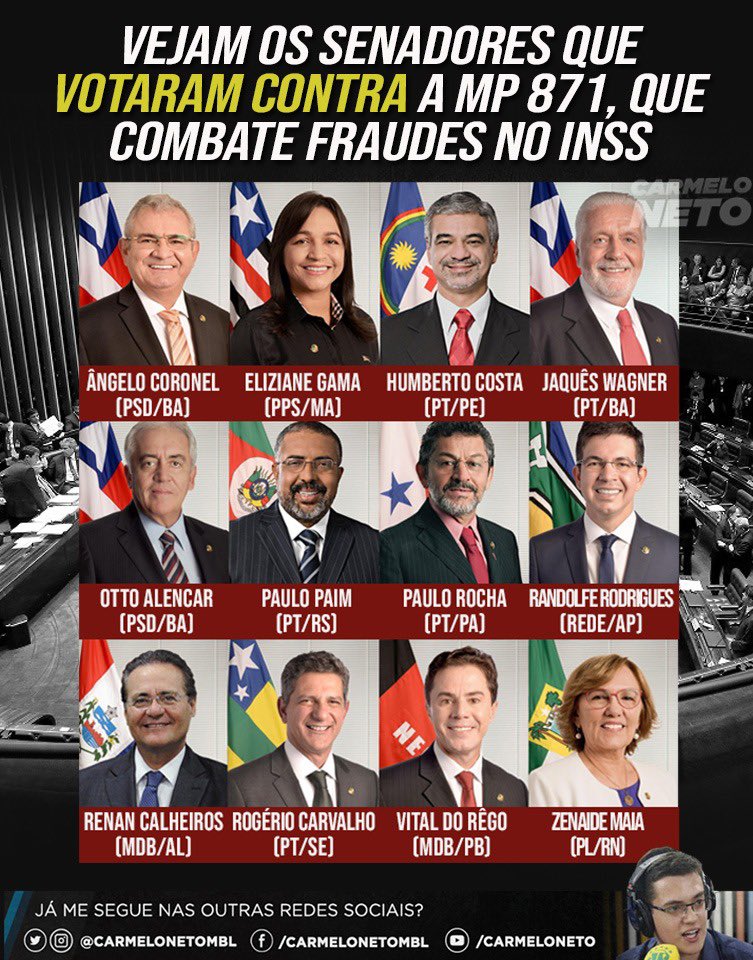 Ezequiasns's tweet photo. @angelocoronel_ #MP871VoteSim
Guarde esses nomes, não merecem votos! @SenadoFederal https://t.co/npp1SaamXG