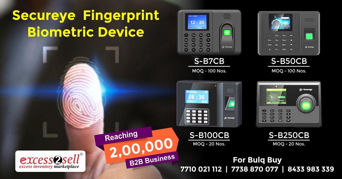 Huge #Bulqbuy #Liquidation #Deal
#Secureye #Fingerprint #BiometricDevice
MOQ – 20 Nos.
Get Here: excess2sell.com/product?search…
Call Now or Whatsapp - +91 7710021112 / +91 7738870077
#Excess2Sell #BlockedCapital #B2B #DealOfTheDay #OnlineDeals #BulkDeals #Overstock #Inventory #Wholesale