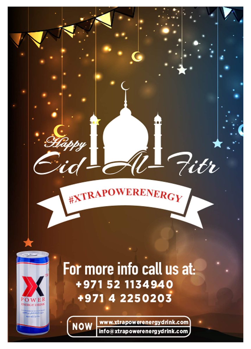 UniversalBevr's tweet photo. #XtraPower is wishing you all #Happy #EidAlFitr2019

#EnergyDrink #EidAlFitr #Dubai #UAE #India #Bahrain #Jordan #Africa https://t.co/YIKmYJLBd5