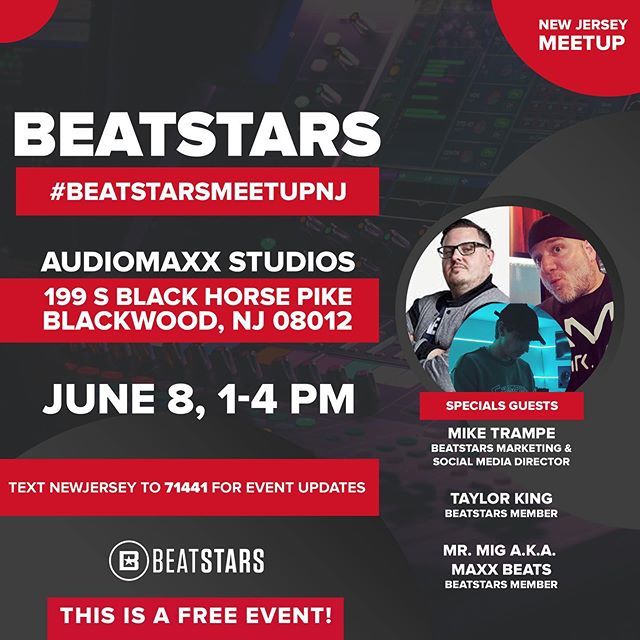 whomag's tweet photo. This Saturday weโre having a @beatstars meetup at our studio @audiomaxxstudios for #musicproducers ! If you are a #musicproducer , come by! Itโs a free event from 1-4pm in #blackwoodnj . #beatstars #beatstarsmeetupnj #beatstarsmeetup #producer #dj #hipโฆ https://t.co/wG4z4LZTQ1 https://t.co/194qIYmeBz