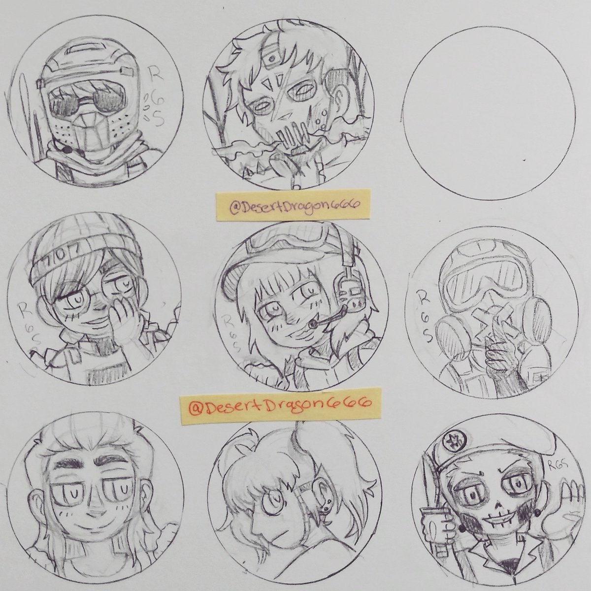 DesertDragon666's tweet photo. Late night sketches for some new button designs that'll be sold at Ani-me comic con 2.0 in August owo
#R6S #rainbow6siege #sallyface #Overwatch #buttondesigns #artistsofinstagram #sketch https://t.co/z6jOH6iDAX