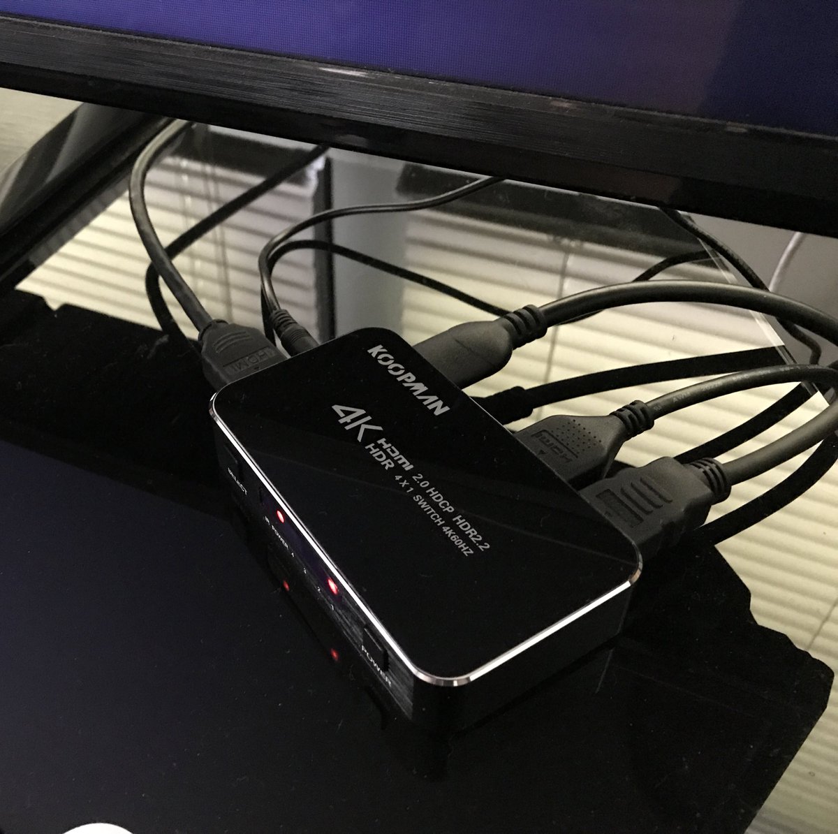 nighthawkreally's tweet photo. Even though there are a lot of cables attached, it’s still a very clean looking setup on my entertainment stand. In fact it’s probably the most organized component of my entire entertainment stand #hdmiswitch #koopmantech #xbox #PlayStation4 #NintendoSwitch https://t.co/hHqs40wDm1