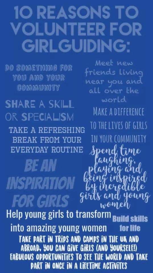 Why do we #volunteer as Rainbow, Brownie or Guide helpers and leaders? 
There are many reasons...
Which will be yours?
girlguiding.org.uk/interested to register and find out more.
#VolunteersWeek2019
<a href="/Girlguiding/">Girlguiding</a> <a href="/GGSussexCentral/">GirlguidingSussexC</a> <a href="/Guiding_LaSER/">Girlguiding London and South East England</a>