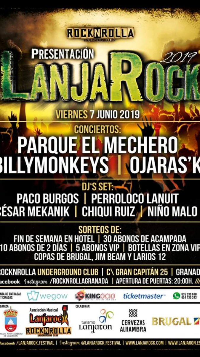 Este #viernes 7 #fiesta presentación Lanjarock festival 2019 en <a href="/rocknrollagr/">RockNRolla Underground Club</a> #Granada desde las 20 H. Con todo lo que veis en el cartel.