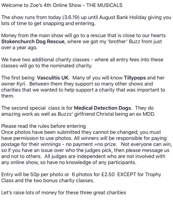 New online show started in aid of @StokenchurchDR  with charity class for @MedDetectDogs  & @VasculitisUK please share.@Markhewitson @RachelRileyRR @danielfoxfm @rossmullan @SallyMorganTV @lavoixtheshow @VetOnTheHillHQ @catherinerusse2