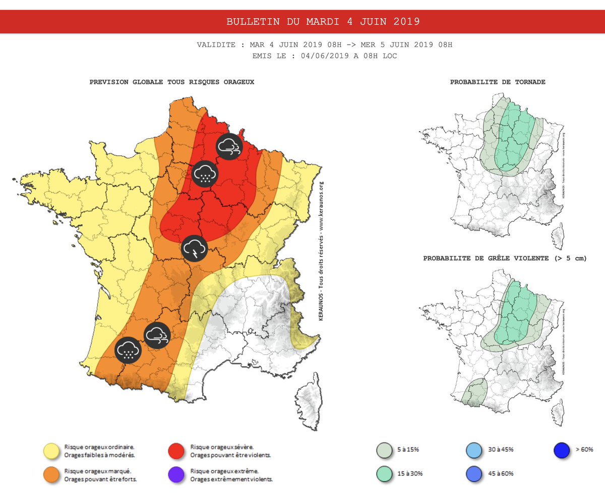 KeraunosObs's tweet photo. Une dégradation #orageuse s'annonce des #Pyrénées au nord du pays ce mardi. Du #Centre au #Benelux, le potentiel de phénomènes violents sera significatif en fin de journée et soirée. D'autres #orages forts se formeront sur le sud-ouest en soirée. https://t.co/2nHxaxJBkM #grêle https://t.co/WMDDqAhLxz