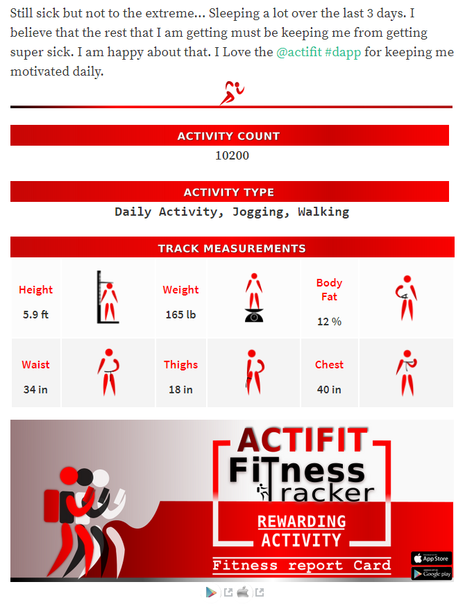 @Actifit_fitness 
steemit.com/actifit/@jeron…
My Actifit Report Card: June 3, 2019 - I Love the #actifit #dapp for keeping me motivated daily.
@steemit @NathanMars7 #STEEM #Seven77 #fitnessdaily #fitness #HealthyLiving #healthylifestyle #exercise #walking #jogging #dailyactivity