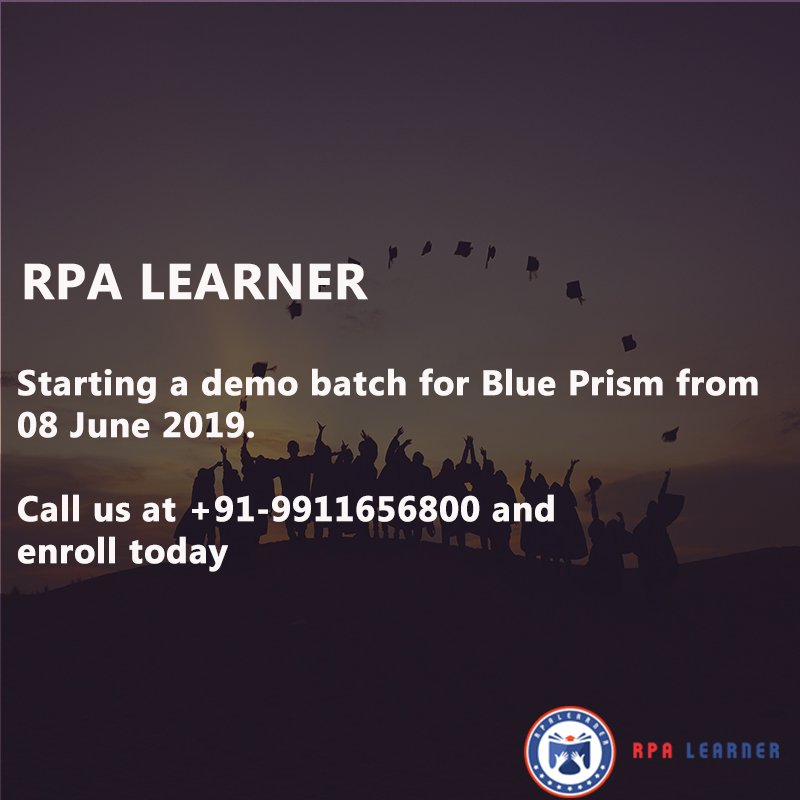 RPALearner's tweet photo. Are you looking for the best Blue Prism training institute? We at #RPALearner are organising demo batch for Online Blue Prism training on 8th June at 9 AM IST. Interested candidate can contact us today at +91-9911656800 for the free demo enrollment.
#blueprism #blueprismtraining https://t.co/0u9b0lB4dh