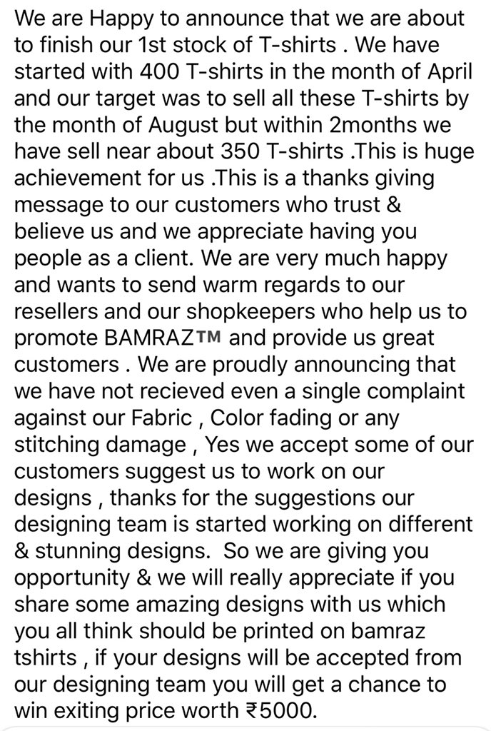 tobamrah's tweet photo. We are putting all our hardwork in selling our @bamraz brand T-shirts in local markets .Yes we are not making too much money but in 2months we make near about 350 #bamraz lovers. This is huge profit for us.
Thankyou all #bamraz #bamraztees #clothingbrand #tshirtbrand #teeshirts https://t.co/oJyzPZBoNk
