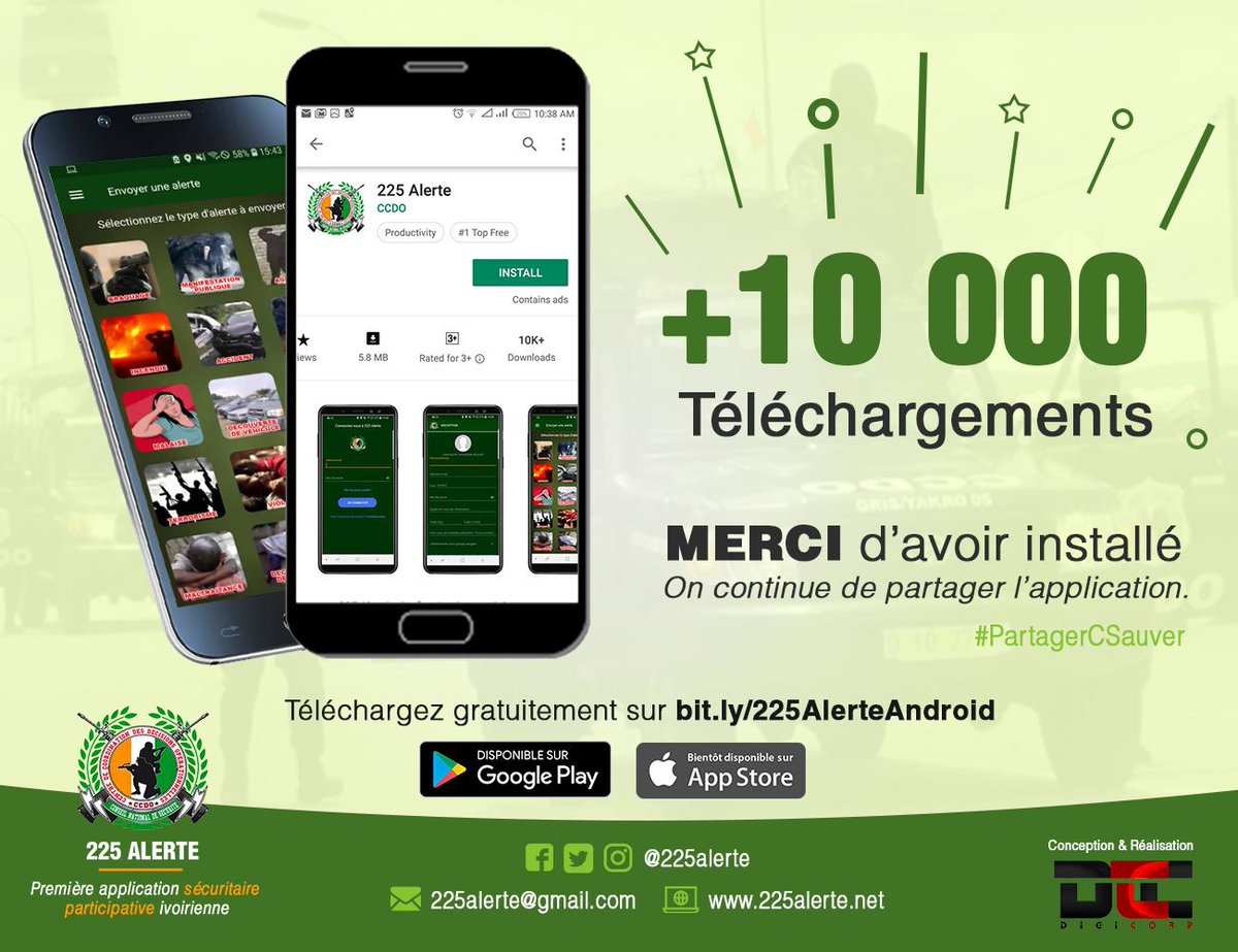 225Alerte's tweet photo. Vous avez été nombreux à télécharger, à partager... Nous sommes maintenant plus de 10.000 utilisateurs, +10.000 225Alerteurs.
MERCI à tous ! MERCI famille !
On continue de partager, prochain cap +50K.
👉 https://t.co/dAlcMluI4w
#PartagerCSauver
#225Alerte #CivSecurite #CCDO https://t.co/3T9Tg4NEll