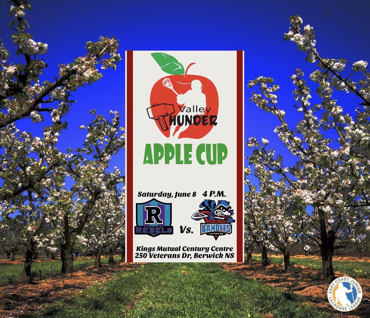 #JrABandits have a double header vs the <a href="/RebelsJrLax/">St. Margaret's Bay Rebels</a>! 
Tomorrow, June 5th at BMO 8:00pm

THEN: We host the #rebels at the Apple Cup on Saturday June 8th at 4pm at the Kings Mutual Century Centre! 🍎🏆

COMMENT IF YOU AND YOUR TEAM ARE GOING TO THE APPLE CUP!!!