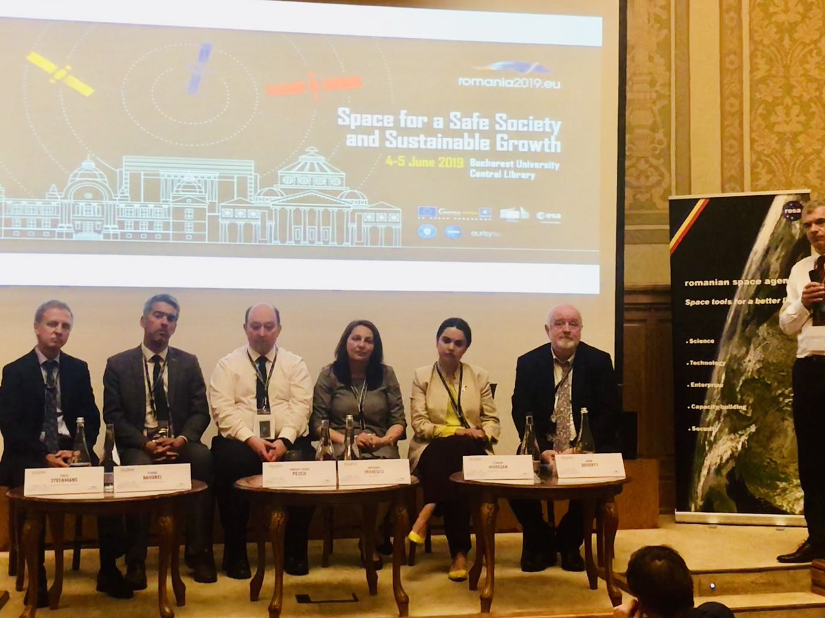 CopernicusEU's tweet photo. At the Bucharest @ro2019eu Space Workshop
Representatives from @ESA_EO, from the Galileo programme, and from the Copernicus Land Monitoring, Atmosphere Monitoring and Marine services highlight the contribution of EU Space Programmes to sustainable growth https://t.co/wRrgFXrZLP