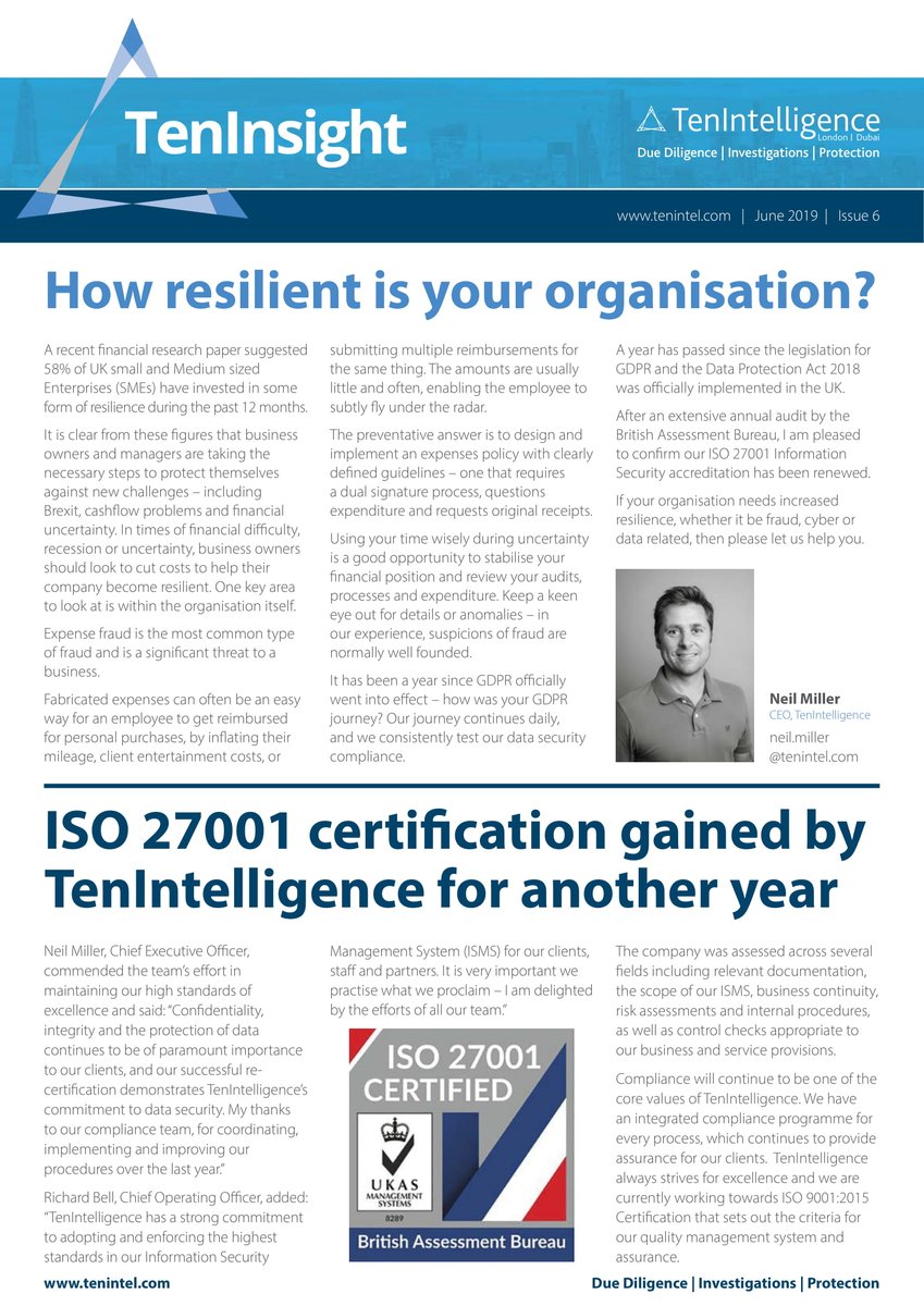 TenIntelligence's tweet photo. The June edition of #TenInsight is out! We discussed how #geopolitical cyber-attacks affect the average UK SME. An analysis on our completed due diligence cases on 2018 shows that a #Google search on new hires are simply not enough. Visit
https://t.co/QhYKWurbW9 https://t.co/FBaQ1T44nG