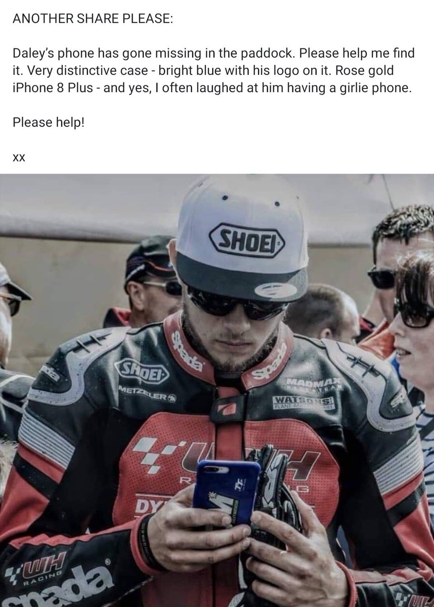 Please also share the below. Daley Mathison's phone has gone missing from the TT paddock. Please be on the look out for it and if found, please contact <a href="/TheJohnsonna/">Nat Johnson-Mathison</a>. Thank you.