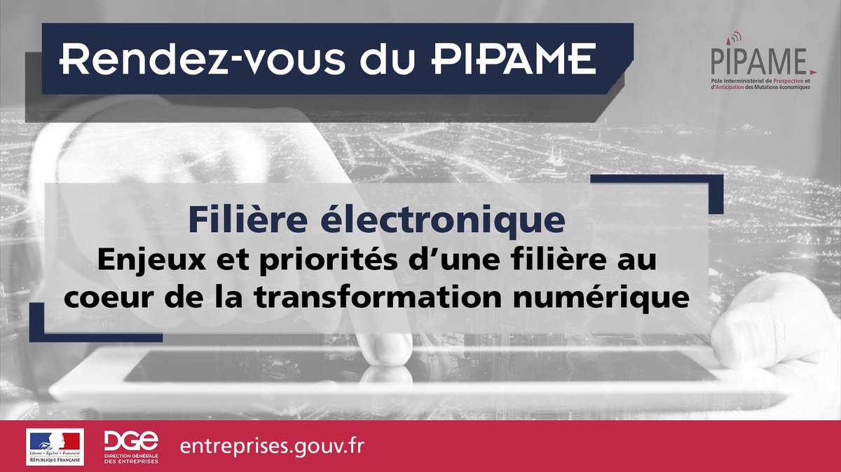 DGEntreprises's tweet image. 📊 [Rendez-vous du #PIPAME]

Assistez au nouveau Rendez-vous du PIPAME ce 12 juin au Centre PMF du @Economie_Gouv, sur le thème &quot;Filière électronique : Enjeux et priorités d&apos;une filière au cœur de la transformation numérique&quot; 💻

S&apos;inscrire 👉 entreprises.gouv.fr/etudes-et-stat…

#TransfoNum
