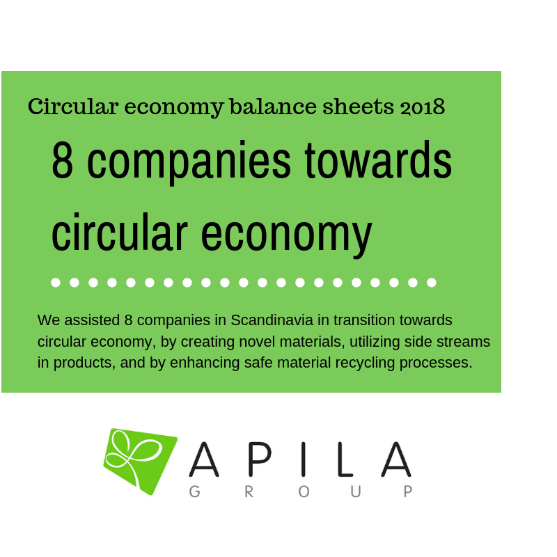 Apilagroup's tweet photo. In 2018, we assisted eight companies in Scandinavia in their transition towards circular economy.
Apila Group Ltd Circular economy balance sheets 2018
#circularbusiness #circulareconomy #materialswisdom
#safety #indicators https://t.co/2W1OENpbvE