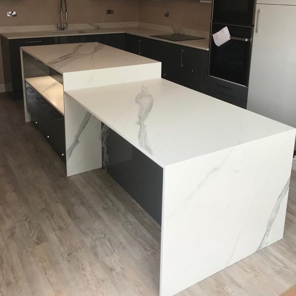 Beautiful Dekton Opera Two Level Island #Dekton #Dektonbycosentino #DektonIsland #KitchenRemodel