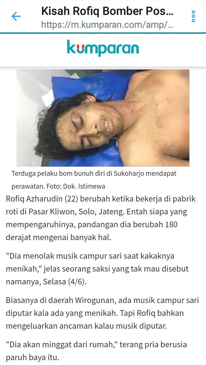 Rasakan sakit sendiri..
Org2 munafik yg sdh mendoktrin dirimu utk melakukan bom bunuh diri tdk akan tanggung jwb apapun pada dirimu.

Silahkan lihat kajian lengkap mengenai hukum musik menurut Madzhab" Ahlusunnah oleh Ust.Adi Hidayat
youtu.be/j7W_QBkQRsE
#BenciBolehBegoJangan