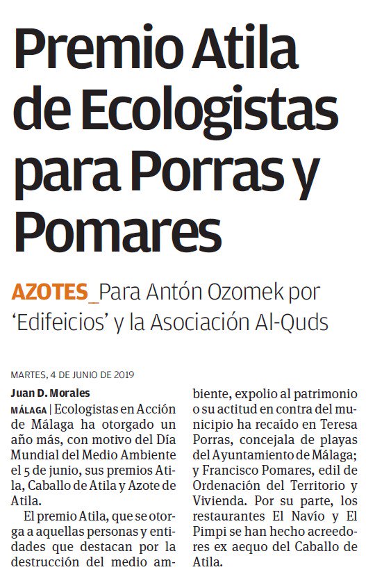 aozomek's tweet photo. Si con ello #PalaceteStrachan #LaMundial no hubiera sido salvajemente demolido habría renunciado al galardón #PremiosAtila que aún así me hace feliz por el reconocimiento a tanto esfuerzo, extensivo a mis compañeros de lucha por Patrimonio Histórico
vía @andaluciainf @viva_malaga https://t.co/f6fdG3r0VM