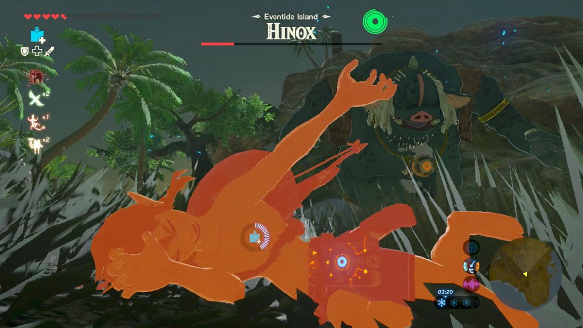 MeekHibiscus's tweet photo. Link doing the Eventide Island dab. The Hinox disapproves. #thelegendofzelda #BreathoftheWild #EventideIsland #BOTW #LinkvsHinox https://t.co/Y2ALR4houP
