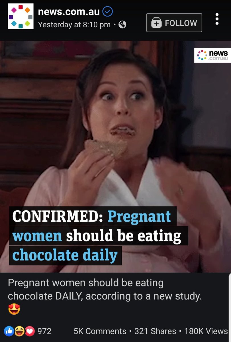Mrs_Stewart_09's tweet photo. I'm just scrolling along in FB when @erinkrakow &amp; ElizaBump make it into an Australian 'news' promo encouraging chocolate consumption on pregnancy. Elizabeth, you have given so much to the pregnant women of the future 👏 🤣 #Hearties  @WCTH_TV @hallmarkchannel https://t.co/fu9OZnKevS