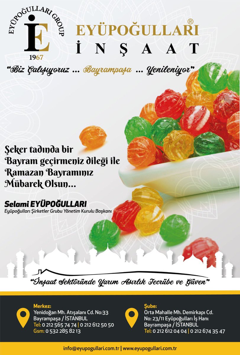 Şeker tadında bir Bayram geçirmeniz dileği ile #Ramazan Bayramınız Mübarek olsun.

#HayırlıBayramlar
#iyibayramlar
<a href="/SEyupogullar/">Selami Eyupoğulları</a>