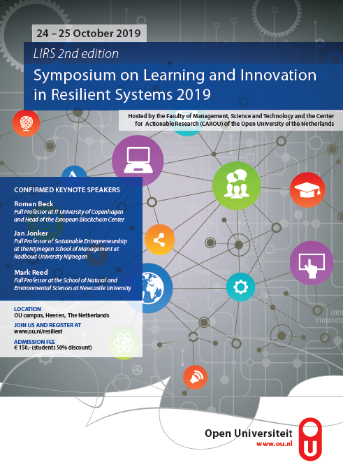 OU_Nederland's tweet photo. The Faculty of Management, Science &amp; Technology of @OU_Nederland is delighted to announce that the 2nd edition of the #Learning and #Innovation in #Resilient Systems #symposium will be held on 24 and 25 October 2019 in Heerlen.

Read more and register at  https://t.co/DNr1RbnJF4 https://t.co/X49l52ETPz