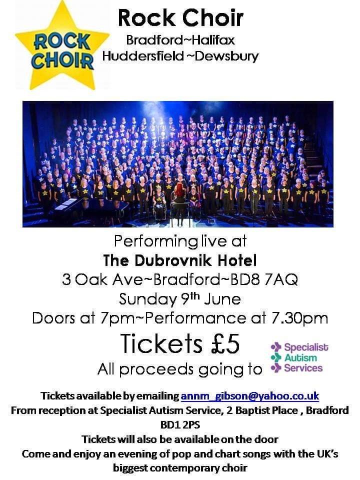Tickets still available - We're looking forward to seeing our followers and friends at this generous fundraiser!
#autism #specialistautismservices #fundraising #bradford #rockchoir #dubrovnikhotel