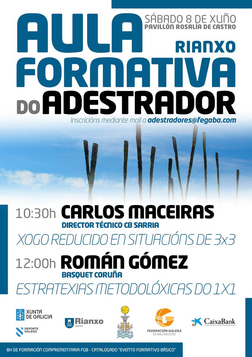 👉Nova actividade para esta semana.
Chega o AULA FORMATIVA a RIANXO 
Na matinal de sábado 8 Xuño coas ponencias de Carlos Maceiras e <a href="/Roman_Gomez_/">Román Gómez</a> 

Inscricions en adestradores@fegaba.com

#adestradorgalego