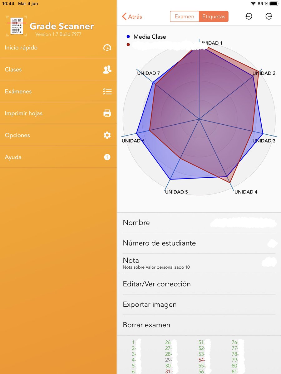 elpatiodeoscar's tweet photo. En la App #GradeScanner ya tenemos las calificaciones de nuestros alumnos y con información individual, por pregunta, por bloques de preguntas y en forma de diana de evaluación ¿Interesante verdad? #CompartoBlog https://t.co/XJLz5cZkAn