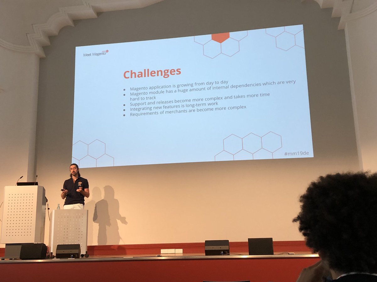 comwrap's tweet photo. Now on stage: @nuzil talking about Asynchronous Import - road to service-oriented Magento @MeetMagento_DE #mm19de https://t.co/plRyAbnsBM