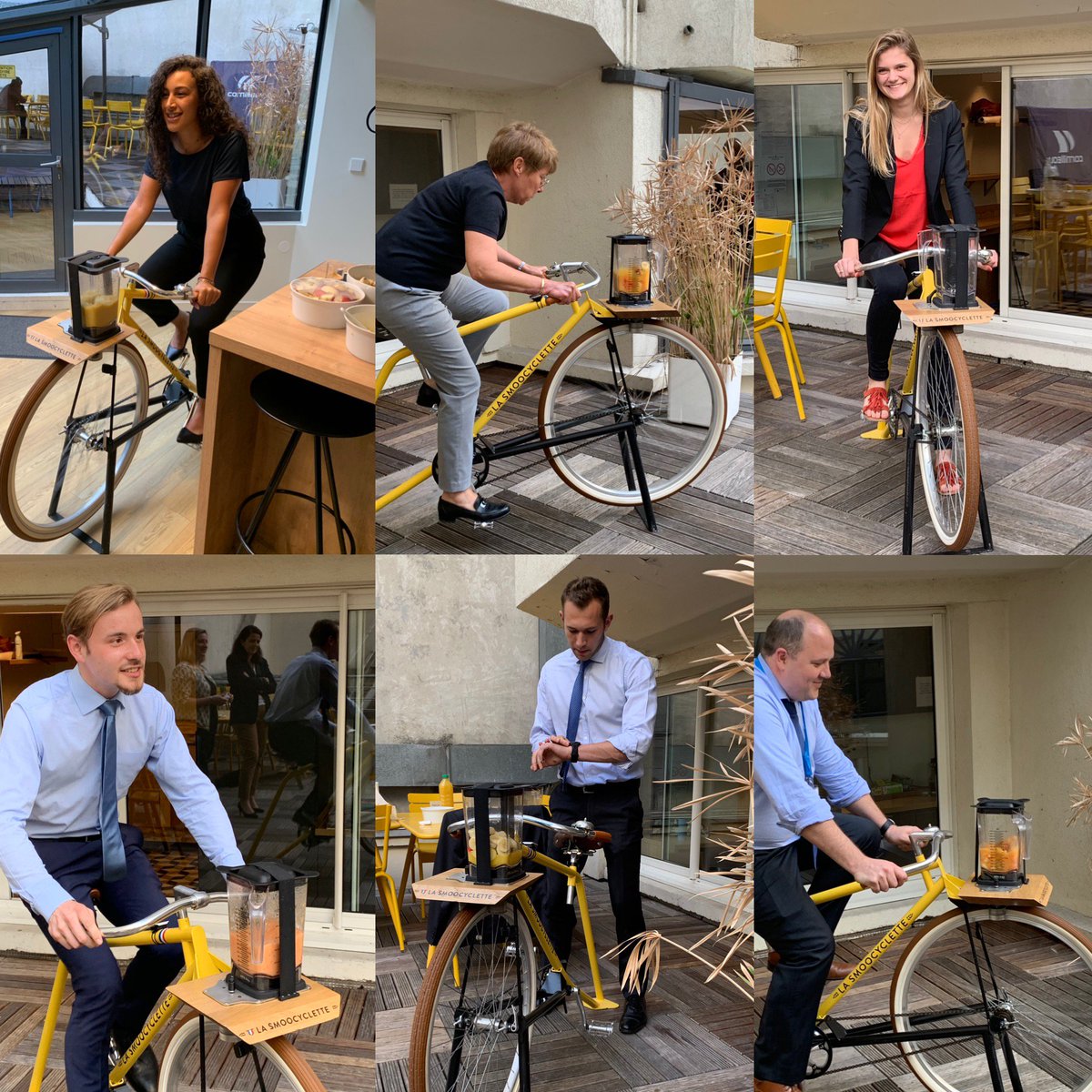 mc2i_'s tweet photo. Pour la #SemaineDuDeveloppementDurable, nos collaborateurs ont relevé le défi de la @Smoocyclette. Etre sa propre source d’énergie pour faire son smoothie, c'est l'idéal, non ? #SEDD  #TeamBuilding #Smoocyclette #bio #innovation #durable #sport #velo #animation #qvt #rse https://t.co/h0ak6CgunE